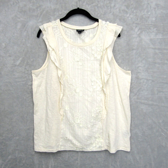 Torrid Cream Cotton Tank Ruffle Sleeve Embroidery Front Plus Size 1X Crew Neck - Picture 1 of 14